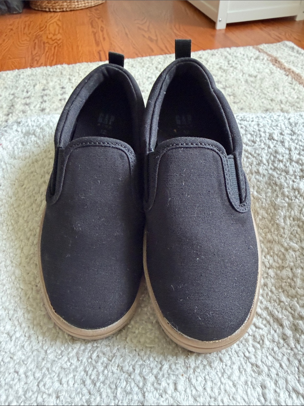 NWOT GAP Kids Black Canvas Slip-On Sneakers with Tan Sole size 12